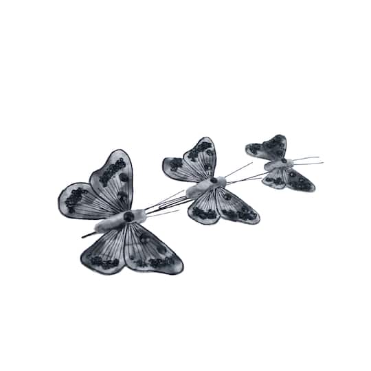 Silver & Black Sequin Butterfly Accents, 3ct. by Ashland®